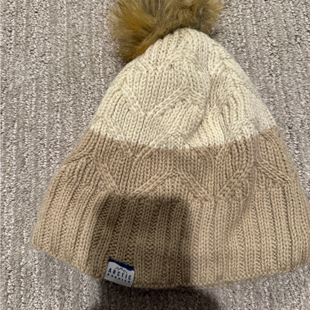 Kids' Cream and Tan Knit Beanie